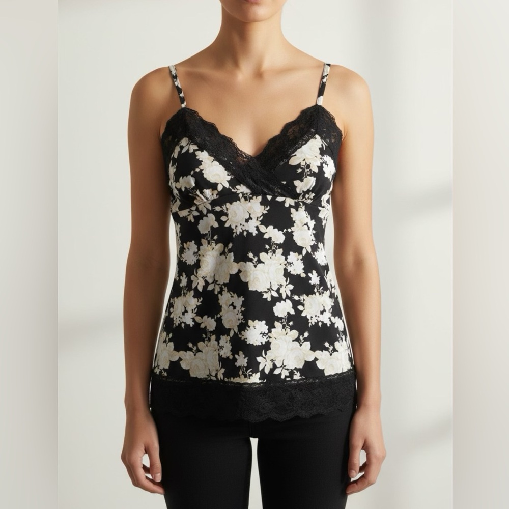 Y2K Floral Lace Cami‎ Coquette Aesthetic Tank Top Size S